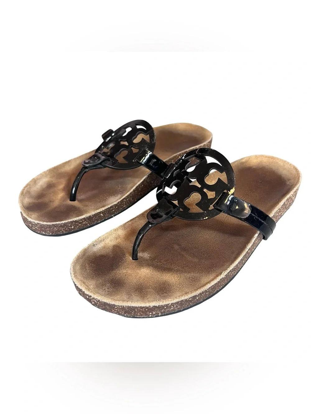 Tory Burch Women’s Sz 9.5 Cloud Sandals Black Patent Leather